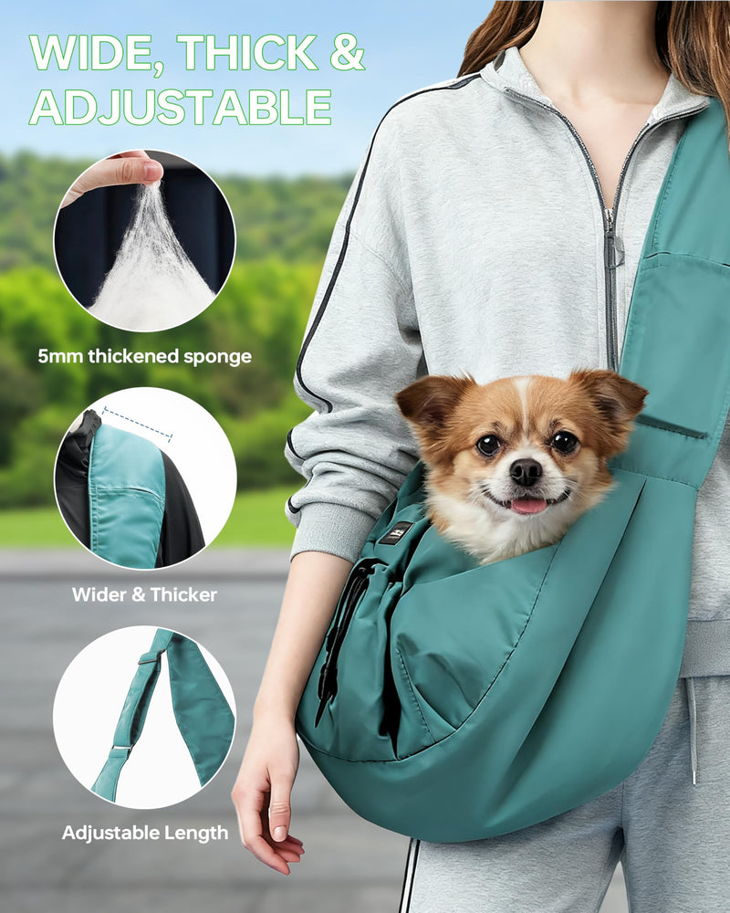 Puppy Carrier Sling - Widened and Thickened Shoulder Strap with Pocket, Adjustable Hands-Free Small Dog Carrier Sling for Outside and Daily Walks, for Small Dog and Cat 12 lbs, (Peacock Blue). Peacock blue - PawsPlanet Australia