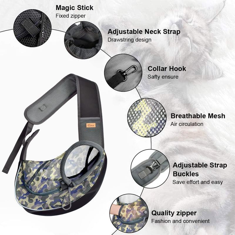 Cuby Pet Dog Sling Carrier for Small Dogs Cats Breathable Mesh Travel Safe Sling Bag Carrier for Dogs Cats Puppy (S Camouflage) S (3-5 lbs) - PawsPlanet Australia