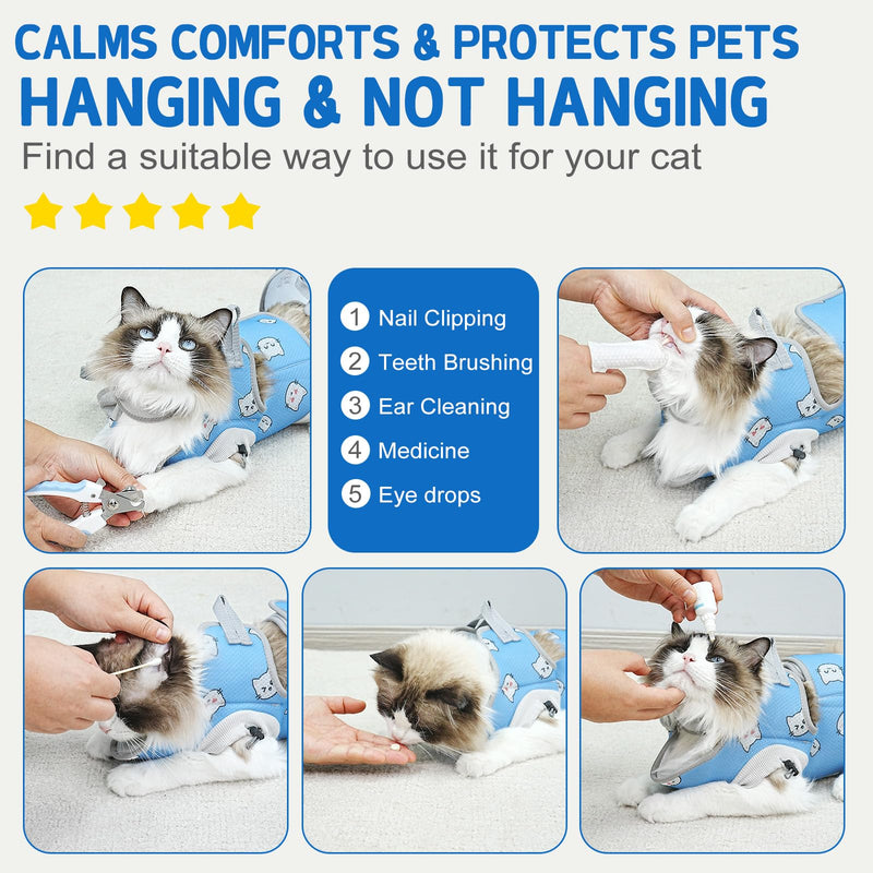 Supet Cat Grooming Hammock Harness for Nail Trimming, Cat Grooming Hanging Sling for Nail Clipping, Pet Restraint Holder for Cutting Nails, Medicine, Ear & Teeth Cleaning, Eye Care (BlueCat M) M ( Weight：5-12 Pound ) BlueCat - PawsPlanet Australia