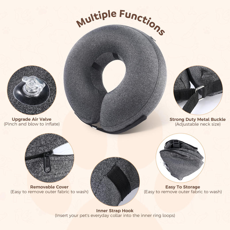 Inflatable Dog Cone Collar, Recovery Dog Cone After Surgery, Adjustable Blow up Dog Donut Collar, Pet Recovery Collar for Dogs Size L 12”-18” [Neck:12"-18"] Large - PawsPlanet Australia