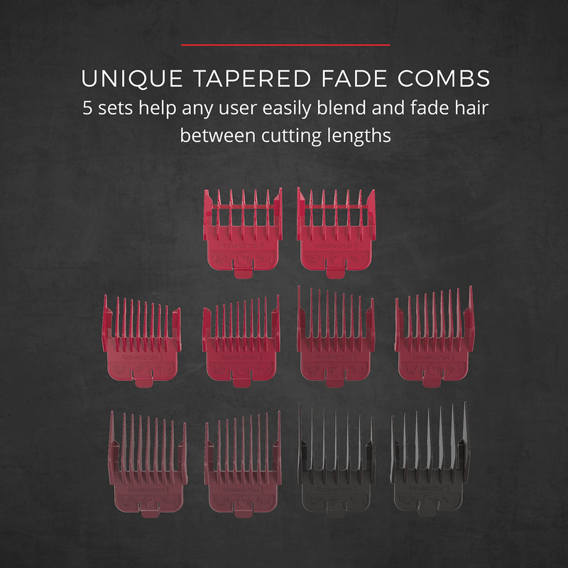 Remington® Easy Fade Haircut Kit, Hair Clippers for Men, Tapered and Standard Fixed Combs, Travel Case Included, Black - PawsPlanet Australia