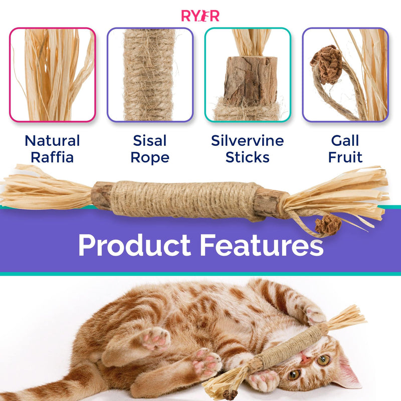 RYERCAT Silvervine Sticks for Cats【Canadian Brand】 All-Natural Cat Chew Toy for Aggressive Chewers and Kitten Teething - Pet Friendly, Smooth Finish, Irresistible Taste and Smell (5 Pack) - PawsPlanet Australia