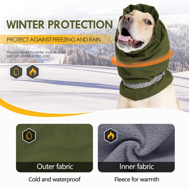 Dog Snood Ear Protectors Dog Ear Muffs Noise Protection Calming Hood Reflective Strip Comfort Waterproof Dog Winter Hat Neck and Ears Warmer Pet Ear Covers for Anxiety Relief and Calming (Green, M) Green