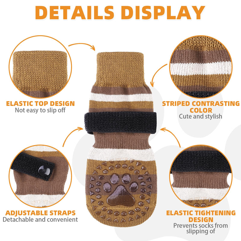 KOOLTAIL Anti Slip Dog Socks to Prevent Licking Paws and Slipping, Extra-Thick Grip Pet Boots & Paw Protectors, Winter Warm Puppy Shoes Booties for Hardwood Floors Small Medium Large Senior Dogs, XL X-Large Brown - PawsPlanet Australia