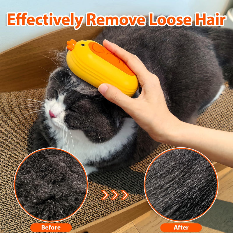 Cat Steam Brush with Release Button, 3 in 1 Rechargeable Pet Spray Water Comb for Long & Short Hair Removal, Self Cleaning Slicker Vapor Brush for Indoor Cats Dogs Rabbits Shedding Grooming Yellow - PawsPlanet Australia