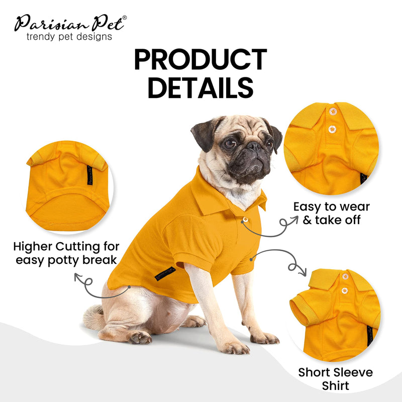 Parisian Pet Dog Polo Shirts - Breathable Cotton Shirt - Solid Yellow, Summer Pullover - Button Up Collar Polo for Large Dogs XL Yellow Polo - PawsPlanet Australia