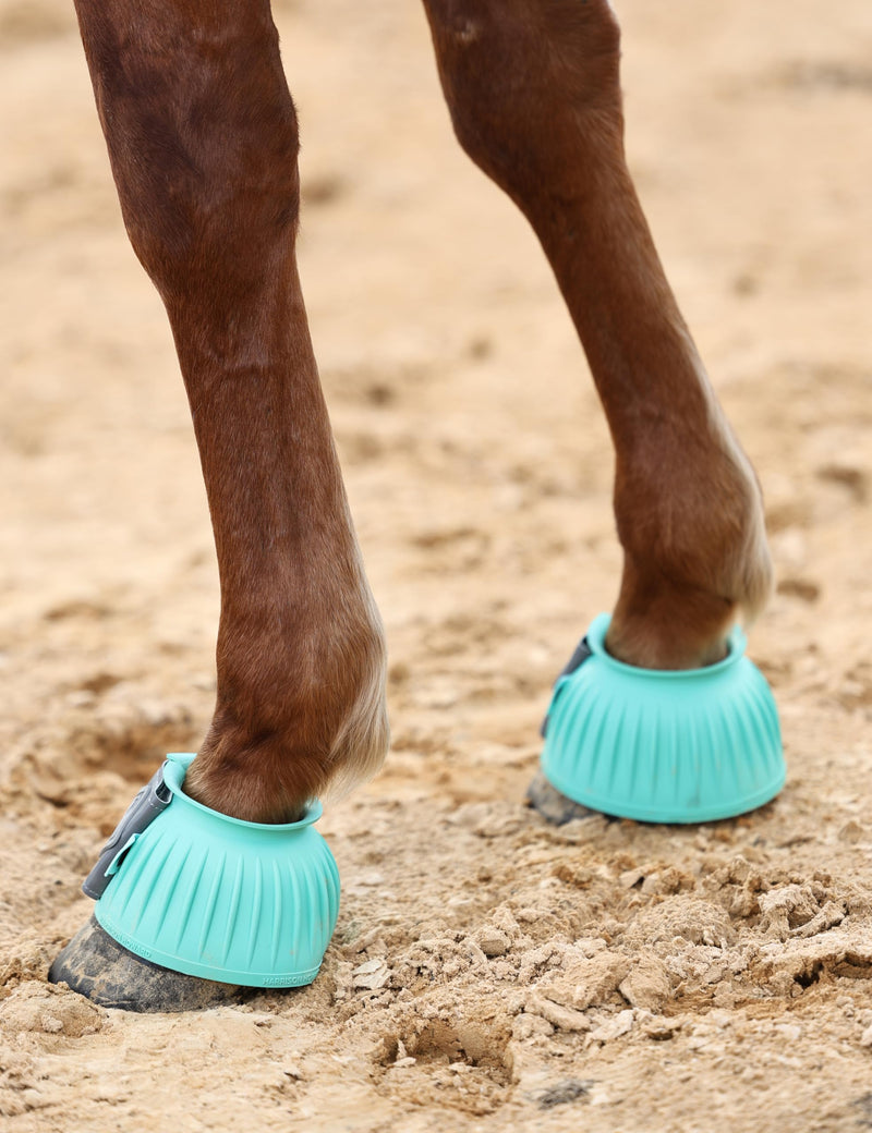 Harrison Howard Rubber Bell Boots Leather Touch-Close Overreach Boots Hoof Protection for Horses Sold in Pairs Turquoise L - PawsPlanet Australia