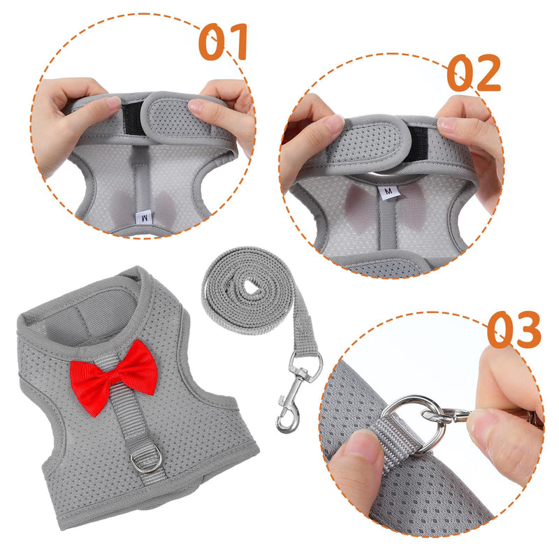 Bunny Harness and Leash Set, Soft Breathable Mesh Rabbit Leash Vest with Safety Buckles, Lightweight Escape-Proof Walking Gear for Rabbits, Kittens, Ferrets, Guinea Pigs, Grey M - PawsPlanet Australia