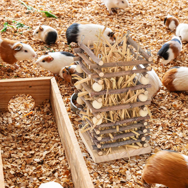 Wood Rabbit Hay Feeder, Hanging Grass Holder with 2 Hooks, Small Animals Feeding Hay Manager for Cage, Bunny Hay Feeder Rack for Chinchilla Guinea Pig Hamster Gerbil - PawsPlanet Australia