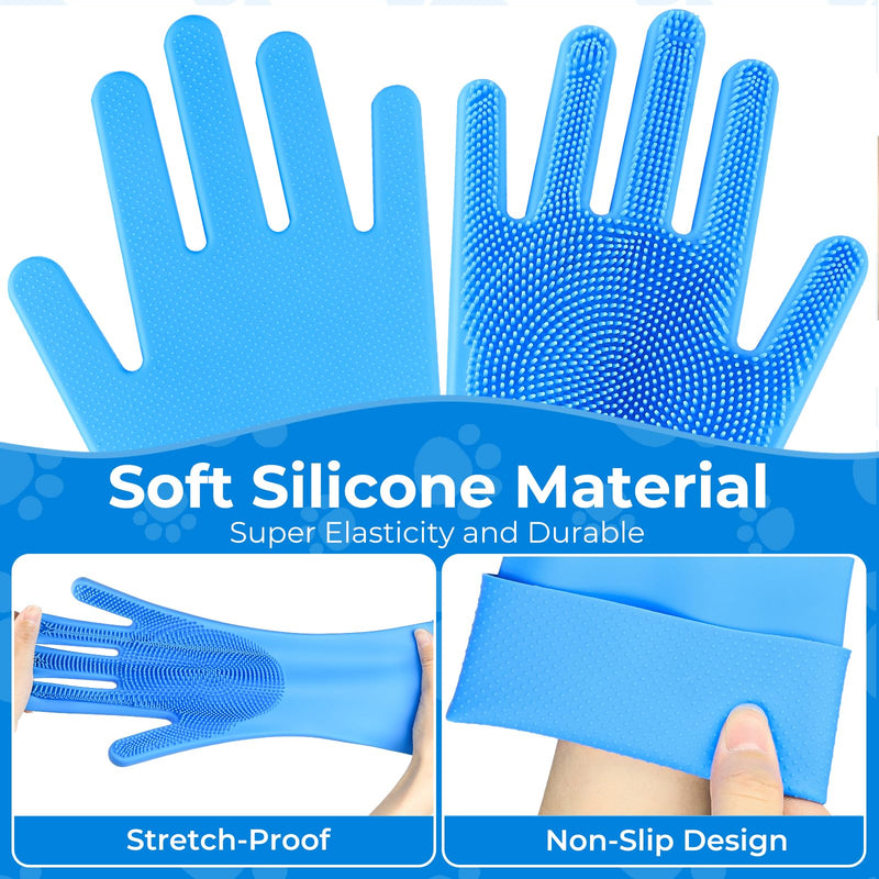 2PCS Dog Washing Gloves and Dog Bath Brush, high-Density Teeth Design pet Grooming Gloves, 2-in-1 Pet Grooming kit ，Suitable for Dogs and Cats to bathe, depilate, and Massage