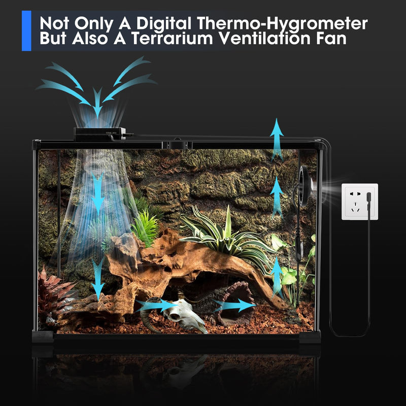 Reptile Terrarium Thermometer Hygrometer with Terrarium Ventilation Fan for Pet Rearing Box Reptile Tank LED Digital Reptile Thermometer and Humidity Gauge for Snake Bearded Dragon Gecko Frog - PawsPlanet Australia