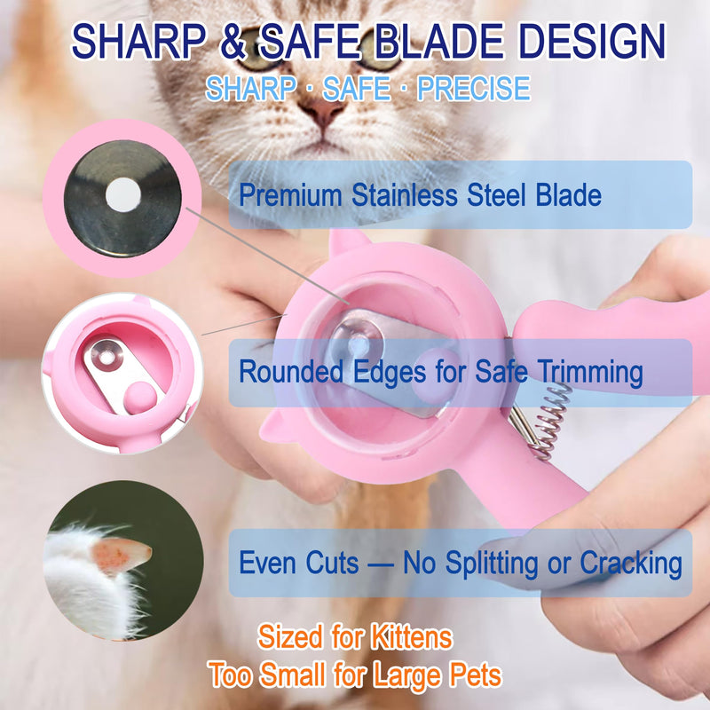 Kitten Nail Clippers Set – 3mm Safety Hole, Splash-Free Nail Trimmer for Tiny Paws, Stress-Free Grooming, Includes Nail File, Cleaning Brush, Cotton Swabs, and Zipper Bag Pink - PawsPlanet Australia