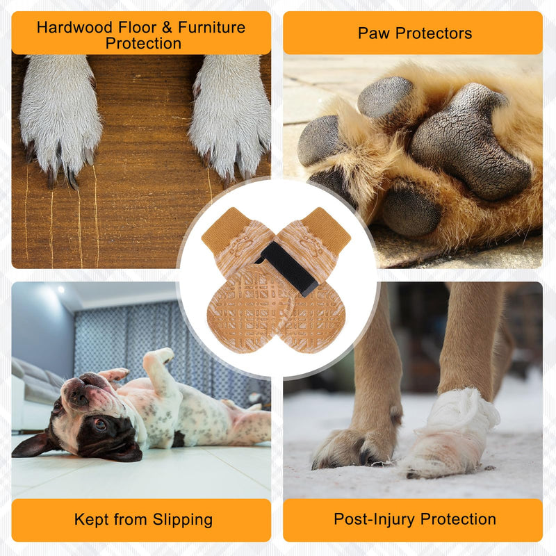 BEAUTYZOO Dog Socks to Prevent Licking Paws, Dog Shoes for Hot Pavement Small Medium Large Senior Dog Booties, Non Slip Dog Boots & Paw Protectors for Hardwood Floors Traction Control Indoor S(Pack of 4) Light Khaki - PawsPlanet Australia