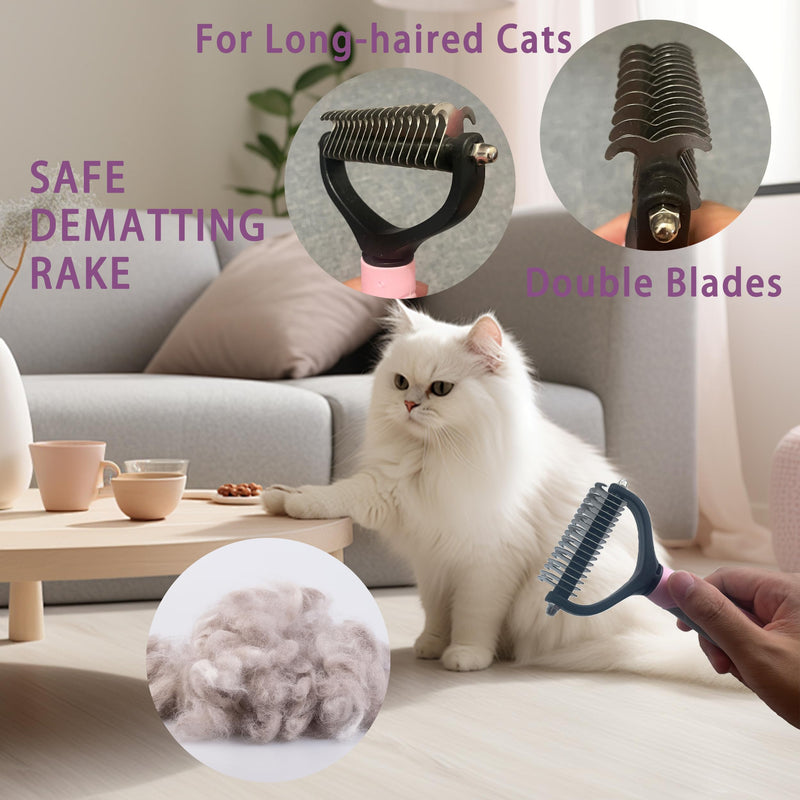 Pet Grooming Kit for Cats and Small Dogs, 6-Piece Brush Set with Flea Comb, Shedding Tools for Long Hair (Pink) Pink - PawsPlanet Australia