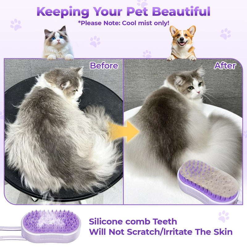 4-in-1 Cat Steam Brush for Shedding, Steam Pet Brush for Dog and Cat– Steam for Shedding & Grooming, Massage, Cleaning, Brushes for Indoor Cats & Dogs, Purple - PawsPlanet Australia