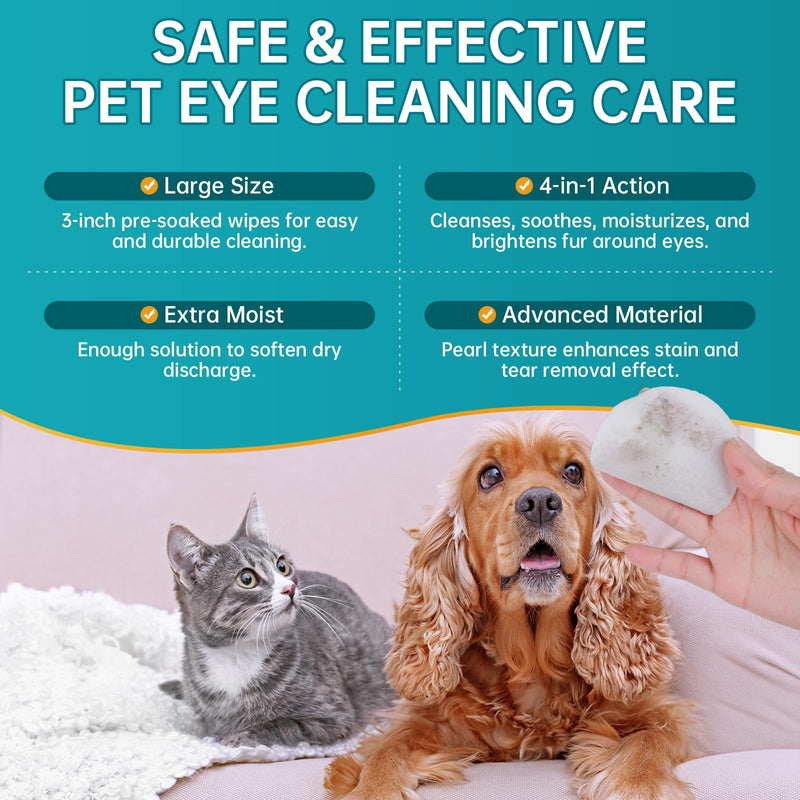 Eye Wipes for Dogs & Cats - 200 Count Cat Dog Eye Wipes Tear Stain Remover, Presoaked & Textured Eye & Face Wipes, Extra Large Eye Wipes Gently Remove Eye Debris, Discharge, Mucus Secretions