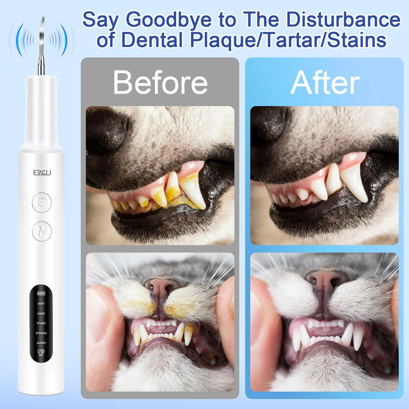 ETACCU Dog Plaque Remover for Teeth, Dog Plaque Remover Tool with LED Light, 5 Modes Teeth Cleaning Tools, Low Noise Pet Tooth Brushing Kit Dental Tools for Dog and Cat, White - PawsPlanet Australia