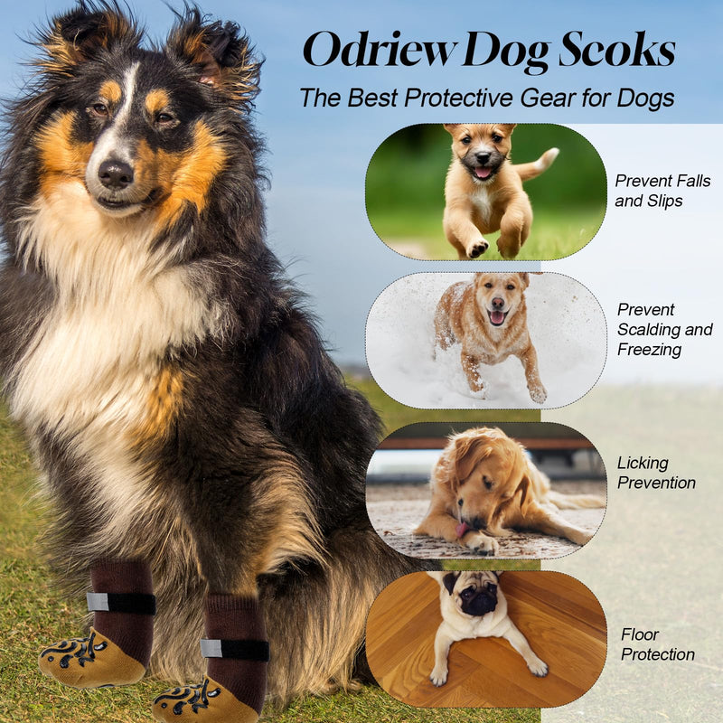 4 Pcs Dog Socks to Prevent Licking Paws, Dog Socks for Hot Pavement, Double Side Non Slip Pattern Dogs Sock, Dogs Booties for Hardwood Floors Anti Slip Caramel(M) M - PawsPlanet Australia