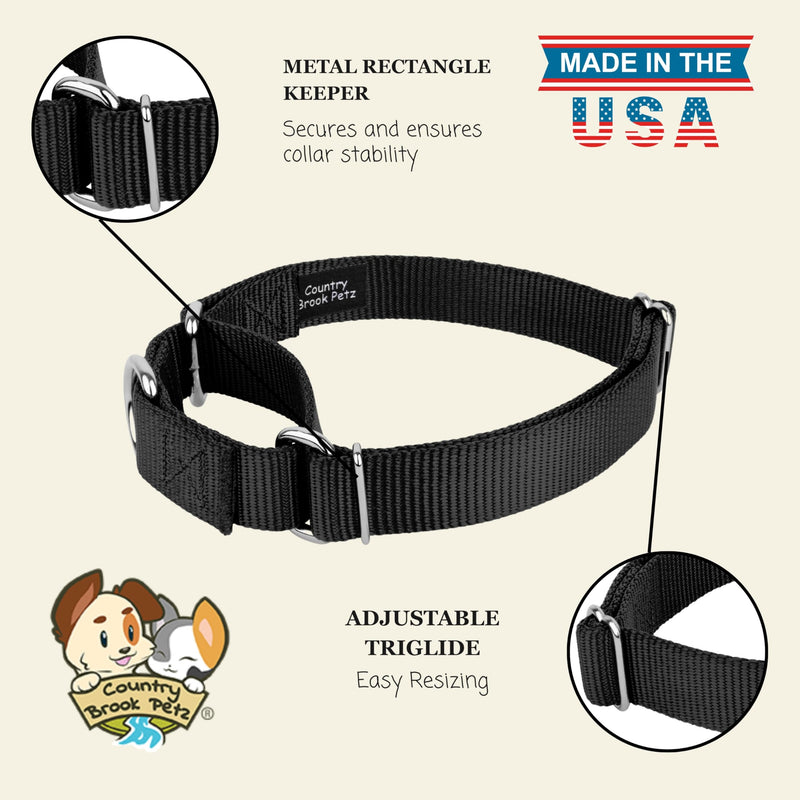 Country Brook Petz - Martingale Dog Collar - Heavy-Duty Training Collar with No Buckle - Service Dog Collar for All Pups - 10+ Cool Colors (Black, 1 Inch, Medium) Medium (Pack of 1) Black