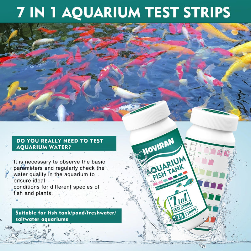 7 in 1 Aquarium Test Strips, 125ct Fish Tank Test Strips for Freshwater Saltwater Pond, Accurate Water Testing Kit Aquarium for Chlorine, Total Hardness, Carbonate, Alkalinity, Nitrate, Nitrite and pH - PawsPlanet Australia