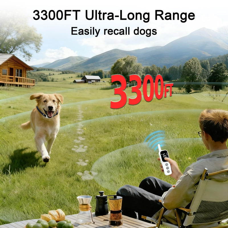 Dog Shock Collar - 3300 FT Remote Dog Training Collar, IP7 Waterproof, 4 Training Modes Lighting,Beep,Vibration,Safe Shock, Dual Channel E-Collar with Safety Lock for All Breeds (10-150 lbs) White - PawsPlanet Australia