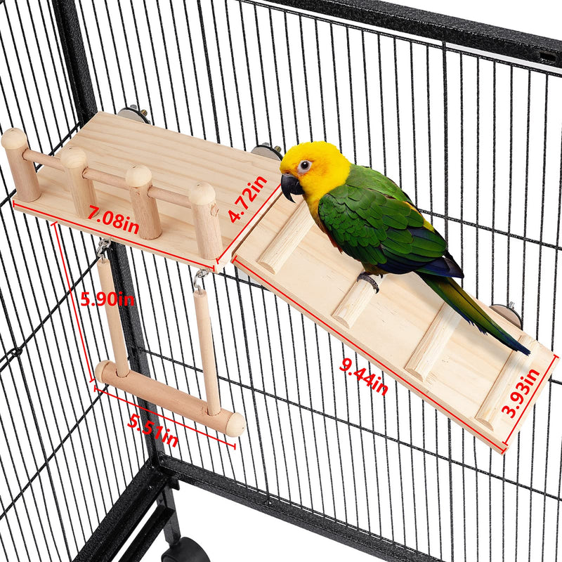 Bird Perches Platform Swing with Climbing Ladder, Parakeet Cage Accessories Wooden Playing Gyms Exercise Sturdy for Small Birds - PawsPlanet Australia