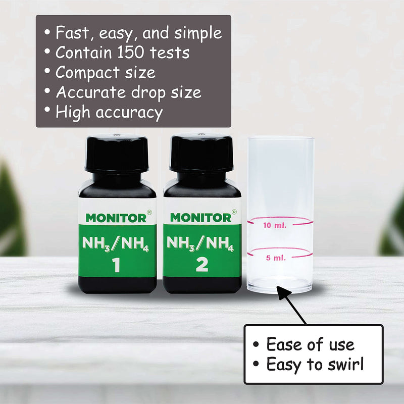 Monitor Ammonia Test KIT (150 Tests) - Monitor Aquarium and aquaculture Water Quality - PawsPlanet Australia