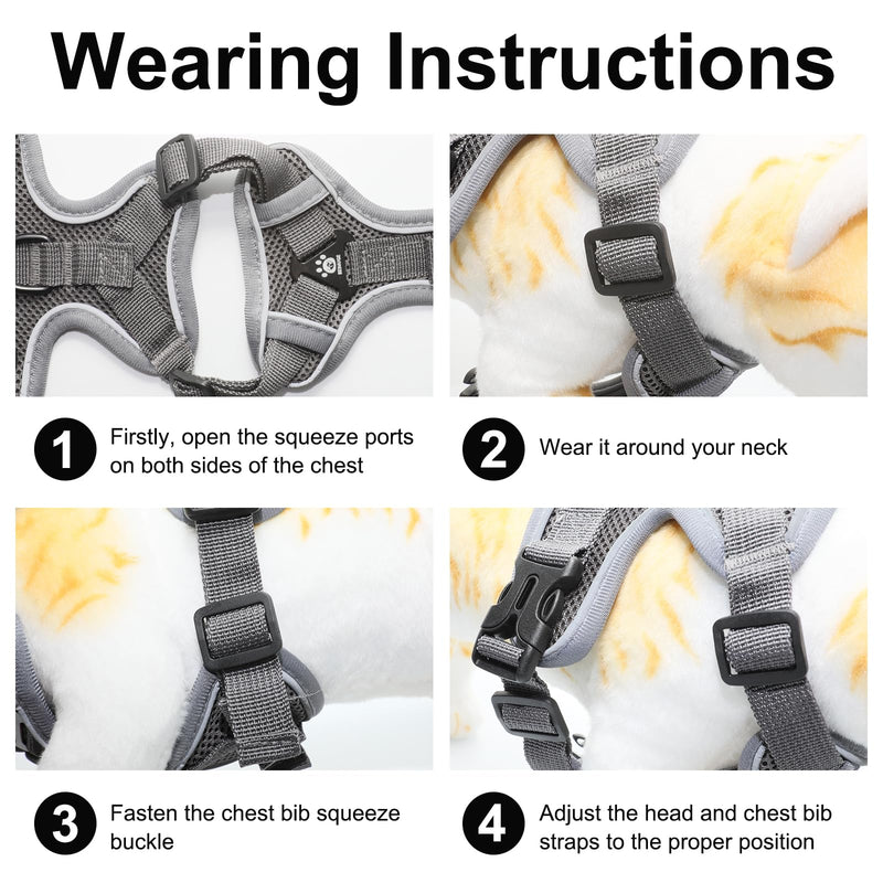 Adjustable Cat Harness and Leash Set, Lightweight Reflective Escape Proof Pechera para Gatos with Breathable Mesh, Cat Walking Harness for Anti Escape That for Travel Training and Walking (Grey, M) - PawsPlanet Australia