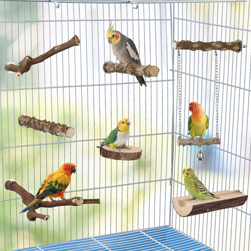 7PCS Bird Perches, Natural Wood Parrot Perch Stand, Bird Perch Chewing Stick Cage Accessories Hanging Multi-Branch Perch Platform Swing Toy for Parakeets, Cockatiels, Small Medium Birds - PawsPlanet Australia