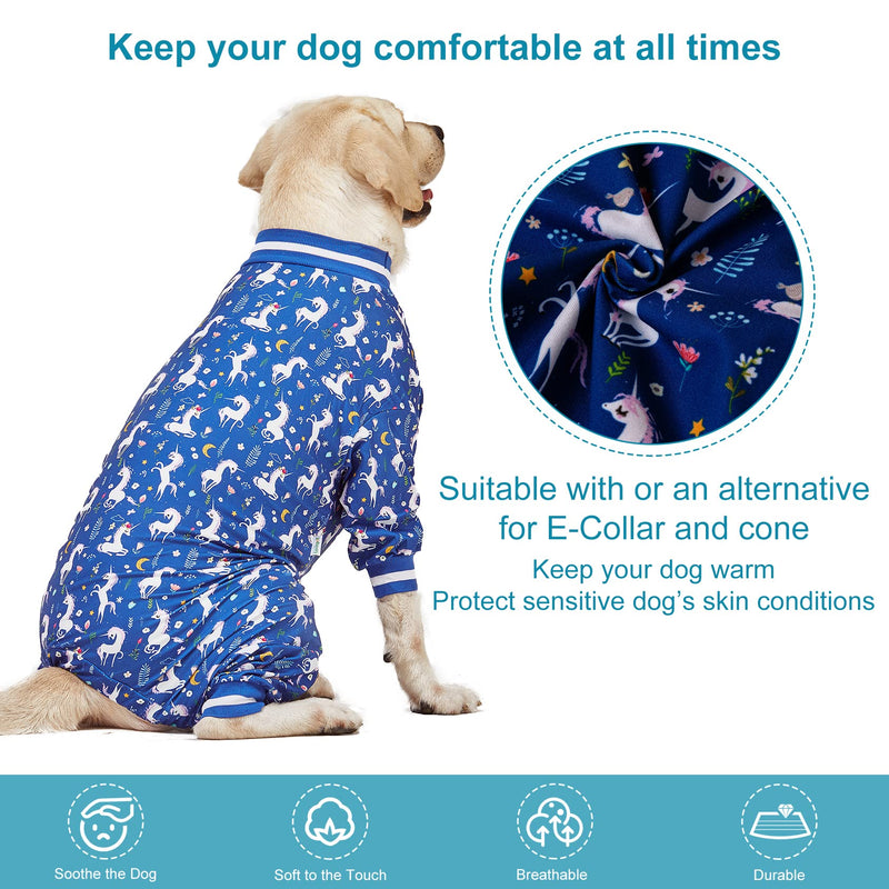 LovinPet Large Dog PJS Clothes: Wound Care/Post Surgery Mastiff Shirt, Lightweight Stretchy Knit Dog Pajamas, Mermaids & Unicorns Blue and White Print, Mastiff Pajamas, Pet PJ's/Medium Medium - PawsPlanet Australia