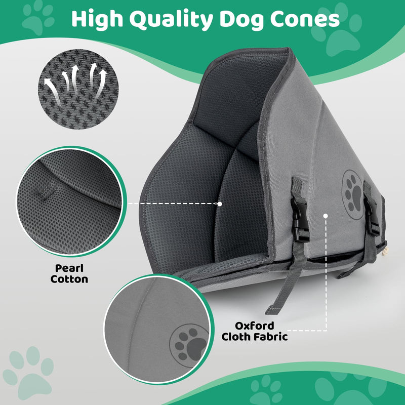 Superior Strong Oxford Cotton Lining Adjustable Buckle Pet Friendly Waterproof Secure Fit Soft & Protective Dog Cone Collar for Grooming, After Surgery Recovery, Rashes Protection (Extra Large), Gray Extra Large