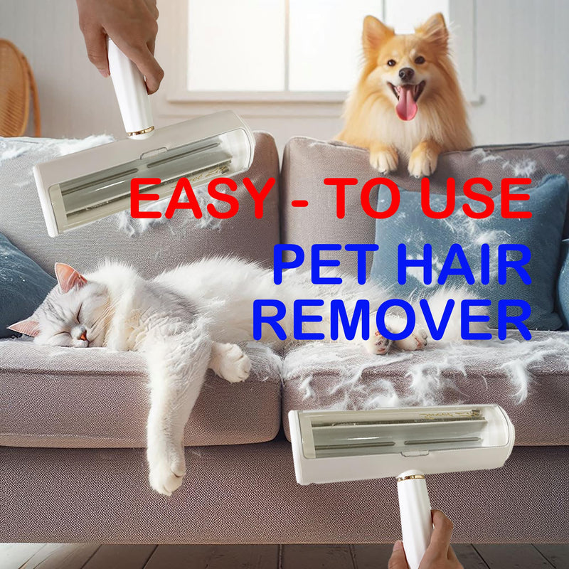 Reusable Pet Hair Remover and Lint Roller - Multi-Surface Fur Removal Tool for Furniture, Couch, Carpet, Clothing, and Bedding - Portable and Efficient, usual, White, S-4143 - PawsPlanet Australia