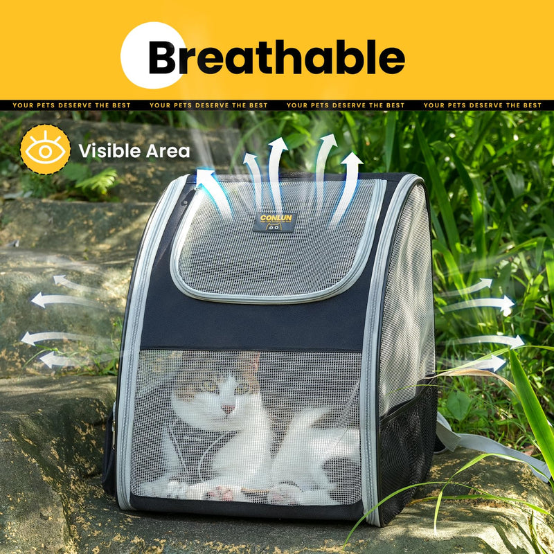 Cat Backpack Carrier for Small Dogs and Cats Fit Up to 15 Lbs,Small Dog Backpack, Foldable with 3-Side Mesh Windows, Pet Carrier for Travel & Hiking Friendly，Gray Grey - PawsPlanet Australia