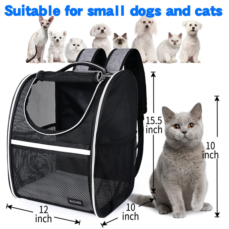 BAGLHER Pet Carrier Backpack, Ventilated Design, Pet Travel Backpack with Comfortable Shoulder Straps, Thicker Bottom Support, Two-Way Entrance Pet Carrier Backpack, Black Mesh Black Non-Expandable