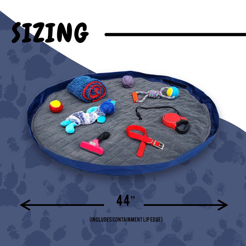 Lay-n-Go 3-in-1 Portable Large Dog Bed - Comfortable & Fleece-Lined w/Wide Strap, Zippered Pocket & More - Machine Washable, Foldable Dog Bed (44", Navy/Gray) - PawsPlanet Australia