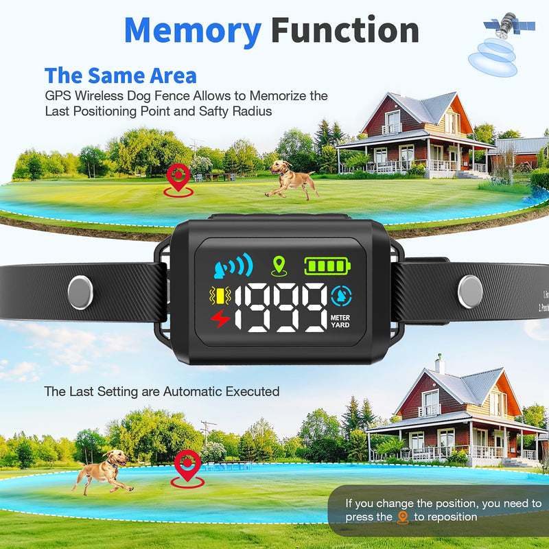 GPS Wireless Dog Fence System, Electric Fence for Dogs, Adjustable Range 99-5997ft, IPX7 Waterproof, Wireless Fence for Dogs, Pet Containment System for Outdoor Use Black