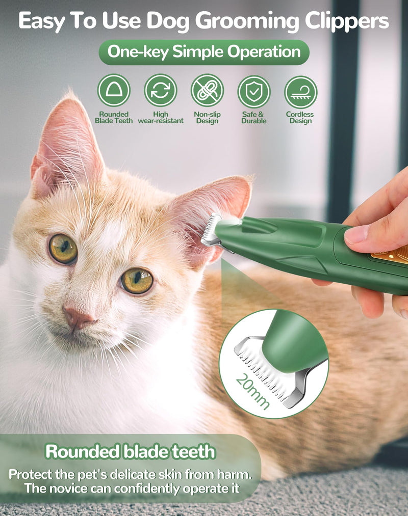 LEYOUFU Dog Paw Trimmer with LED Light, 2 Speed Dog Clippers for Grooming Small Dogs, Rechargeable Low Noise Pet Shaver for Trimming Dogs Cats Hair Around Paws, Eyes, Ears, Face, Rump Green - PawsPlanet Australia