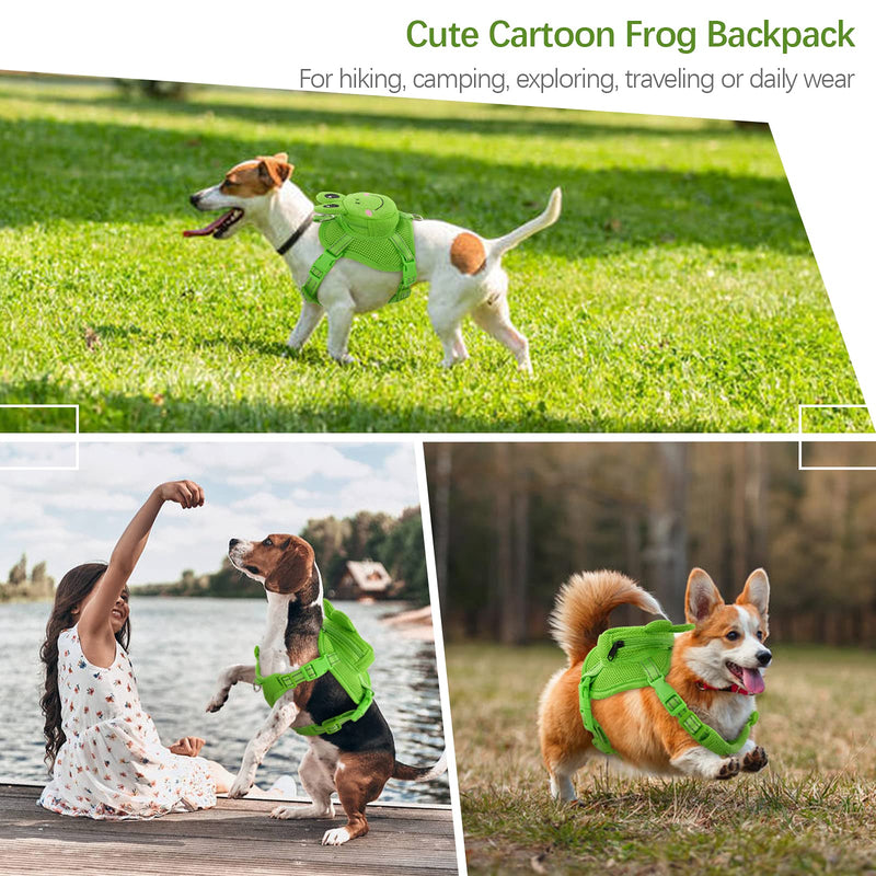 IDOMIK Dog Backpack Harness, No-Pull Dog Backpack with D-Ring for Small Medium Dogs, Cute Self Carrier Backpack for Dogs to Wear, Adjustable Dog Harness Backpack for Traveling Camping Hiking, Frog, S Green Frog - PawsPlanet Australia