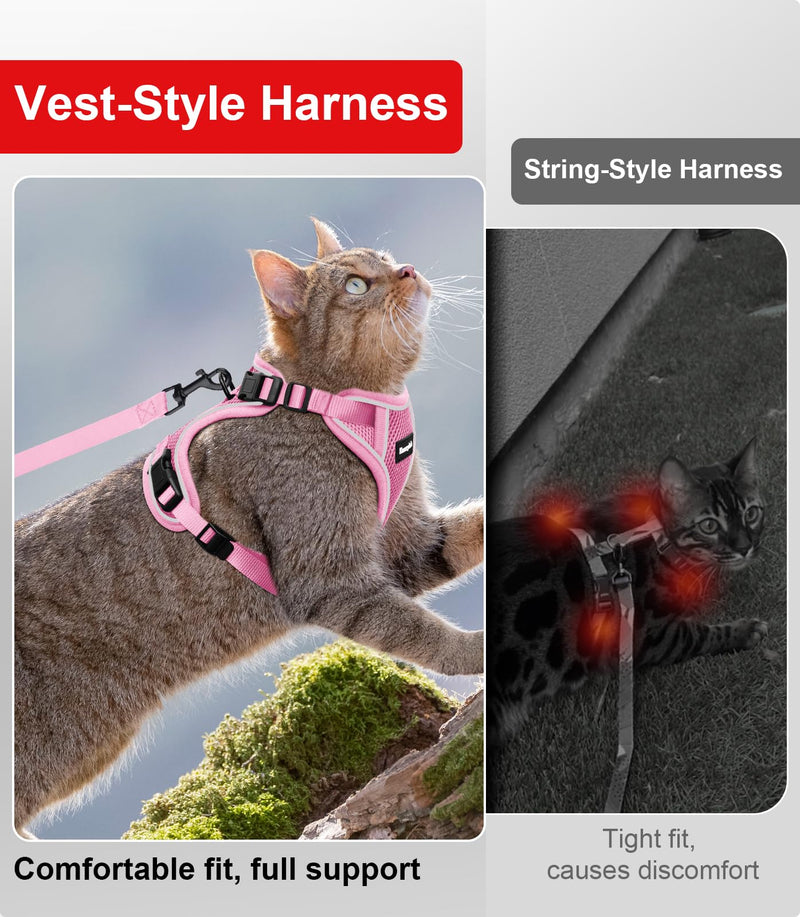 Cat Harness and Leash for Walking Escape Proof Soft Adjustable Cat Leash Breathable Comfortable Vest Easy to Wear Kitten Harness for Outdoor Travel Pink S S (7-12lb) - PawsPlanet Australia