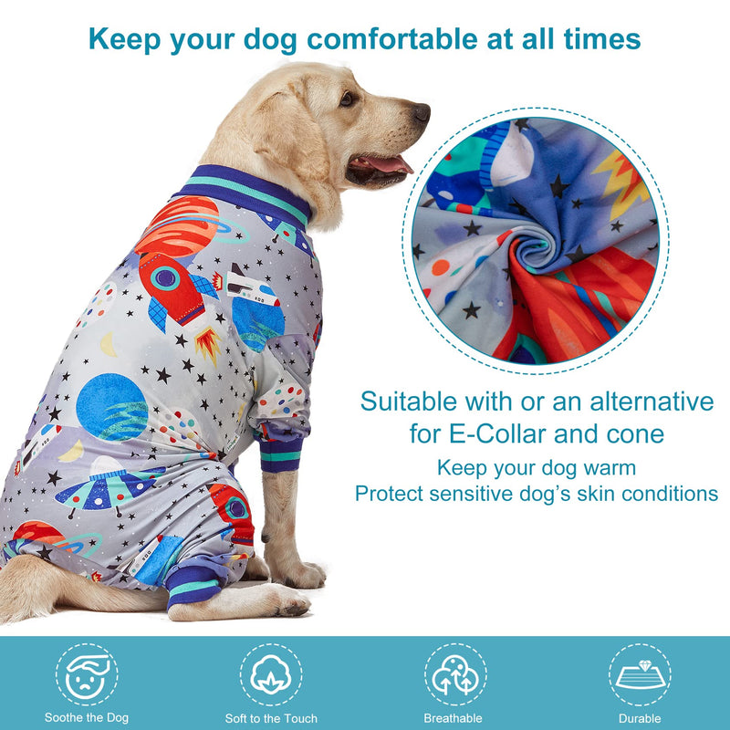 LovinPet Dog Pjs, Wound Care, Surgery Recovery Clothes, Large Pitbull Pajamas, Lightweight Stretchy Jersey Knit, Galaxy World Gray Print, Big Dog Jammies,UV Protection, Pitbull Pajamas, Pet PJ's, 2XL XX-Large Multi-colored - PawsPlanet Australia