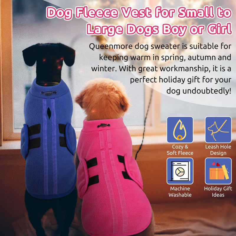 Queenmore Small Dog Sweater, Soft Fleece Vest Pullover Dog Jacket with Leash Hole, Warm Winter Dog Coats Cold Weather Doggy Dachshund Sweaters for Small Dogs Cats Boy or Girl (Blue, S) Blue