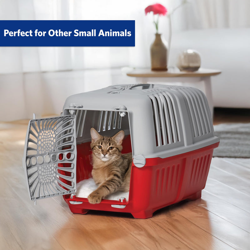 MidWest Homes for Pets Spree Travel Carrier – Hard-Sided Dog & Cat Carrier, Small Pet Travel Crate with Handle, Ventilated Design, Durable Plastic Door, Easy Assembly, 19-Inch, Red 19 Inch