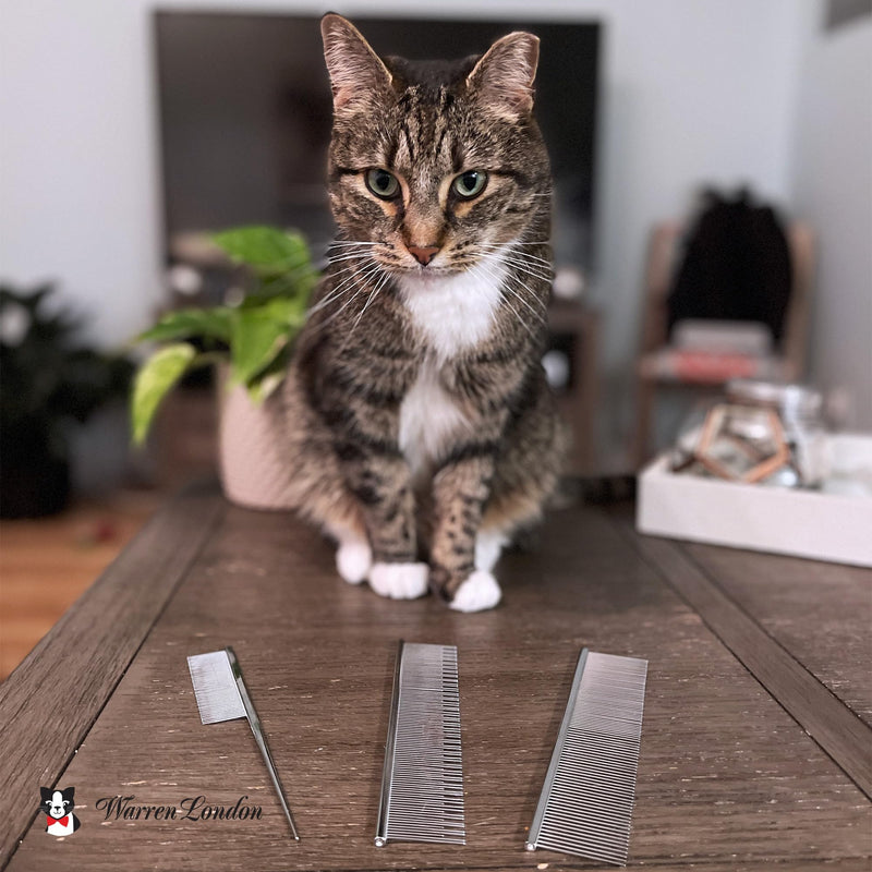Warren London Carding Cat Comb | 7.5 inches made with Copper | Rounded Tips Prevent Irritation | Dual Tooth Design for Short & Long Hair removes Mats and Tangles