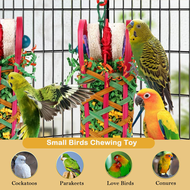 2 PCS Parrot Foraging Toys with Replaceable Metal Hooks Natural Bamboo Basket Bird Toys for Cockatoos Conures Parakeets Shredding Chewing and Interactive Play - PawsPlanet Australia