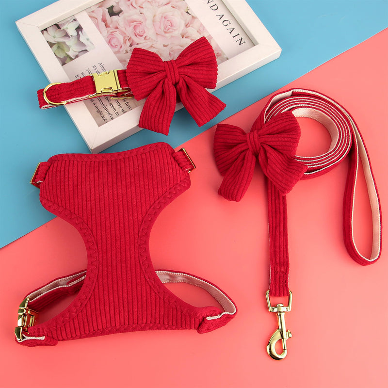 Didog Cute Small Dog Harness Collar and Leash Set with Bowtie, Breathable Soft Mesh Padded Puppy Harness, Christmas Dog Harness for for Parties, Holiday Gatherings & Gifts, Red, M M: Chest 15.7-20.8" - PawsPlanet Australia