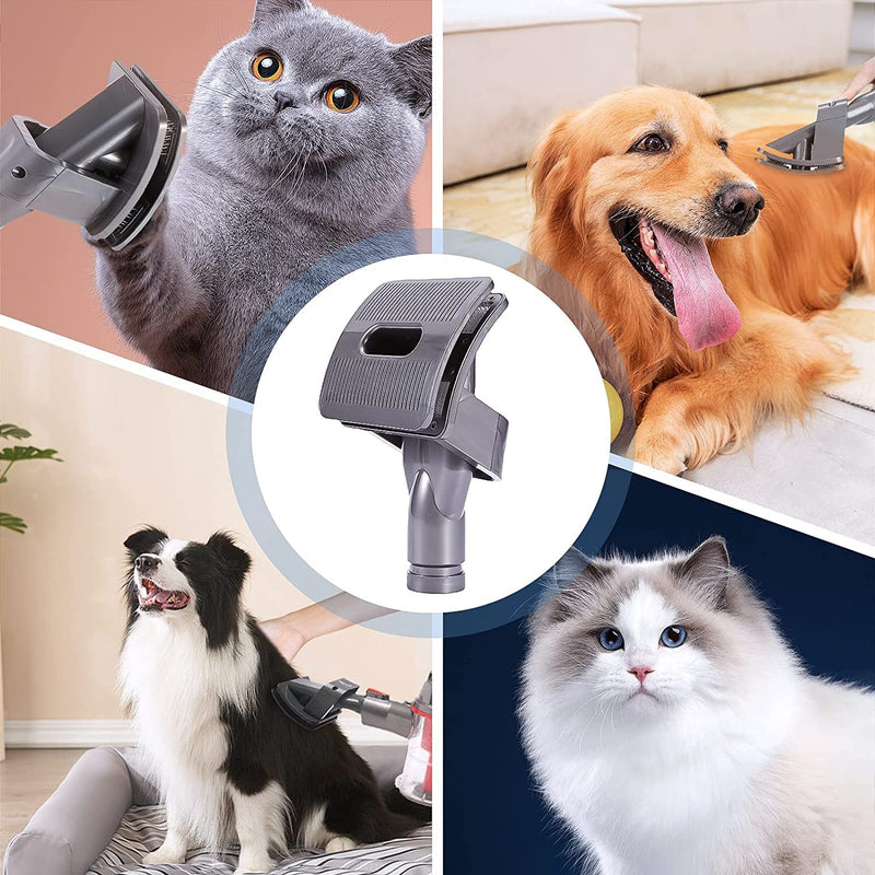 Set of 3 Groom Tool Pet Vacuum Attachment, TEPULAS Dog Vacuum Brush Compatible with Dys0n V15 V12 V11 V10 V8 V7 Vacuum Cleaners with Trigger Lock and Extended Vacuum Hose for Medium Large Cats Dogs