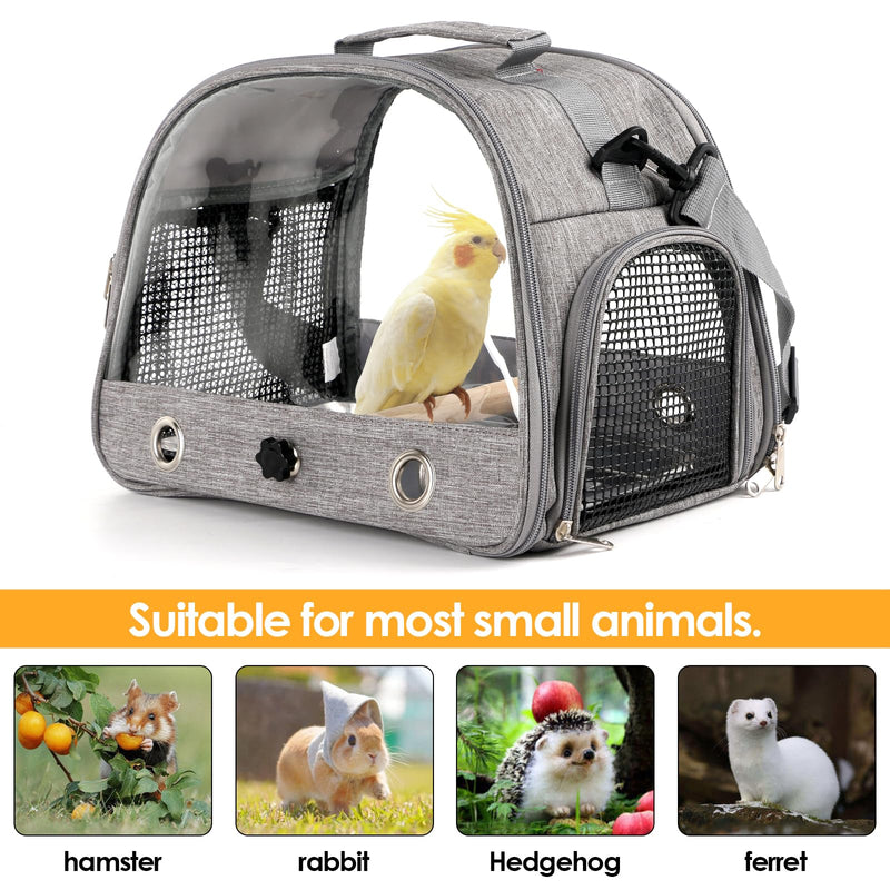 Bird Travel Carrier with Perch Parakeet Backpack Carriers with Stainless Steel Plate Portable Pet Carrier Bag for Bird Cage Accessories Transparent Travel Carrier Cage for Budgie Conure Cockatiel Grey - PawsPlanet Australia