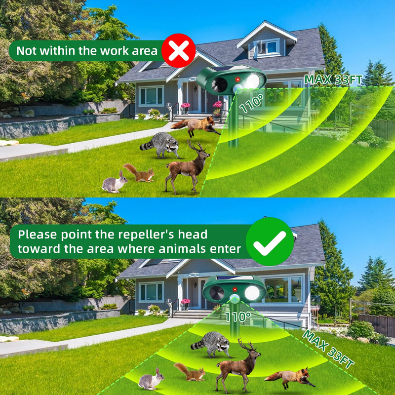 2026 Solar Ultrasonic Animal Repellent Outdoor Cat Deterrent Deer Repellent Devices Dog Repeller with Motion Sensor & Strobe Light & Usb Charging Deterrent Rabbit Squirrel Skunk Racoon for Yard Garden 2 Acrylonitrile Butadiene Styrene (ABS) - PawsPlanet Australia