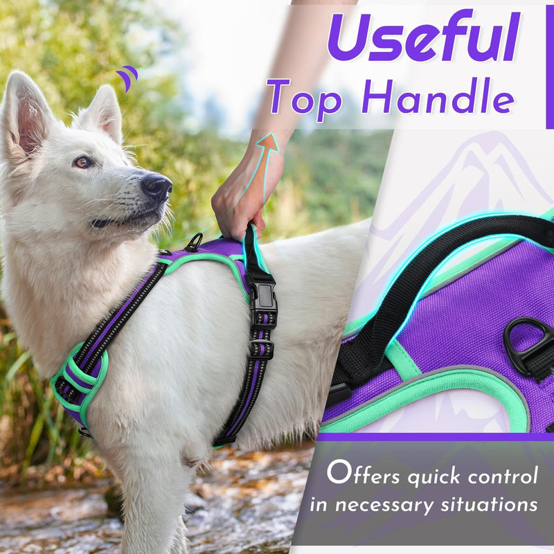 Eagloo Dog Harness Medium, No Pull Harness with Front Back Clips, Adjustable Dog Walking Vest, Soft Padded Pet Vest, Reflective No-Choke Breathable with Easy Control Handle, Purple & Green, M M (Pack of 1) - PawsPlanet Australia