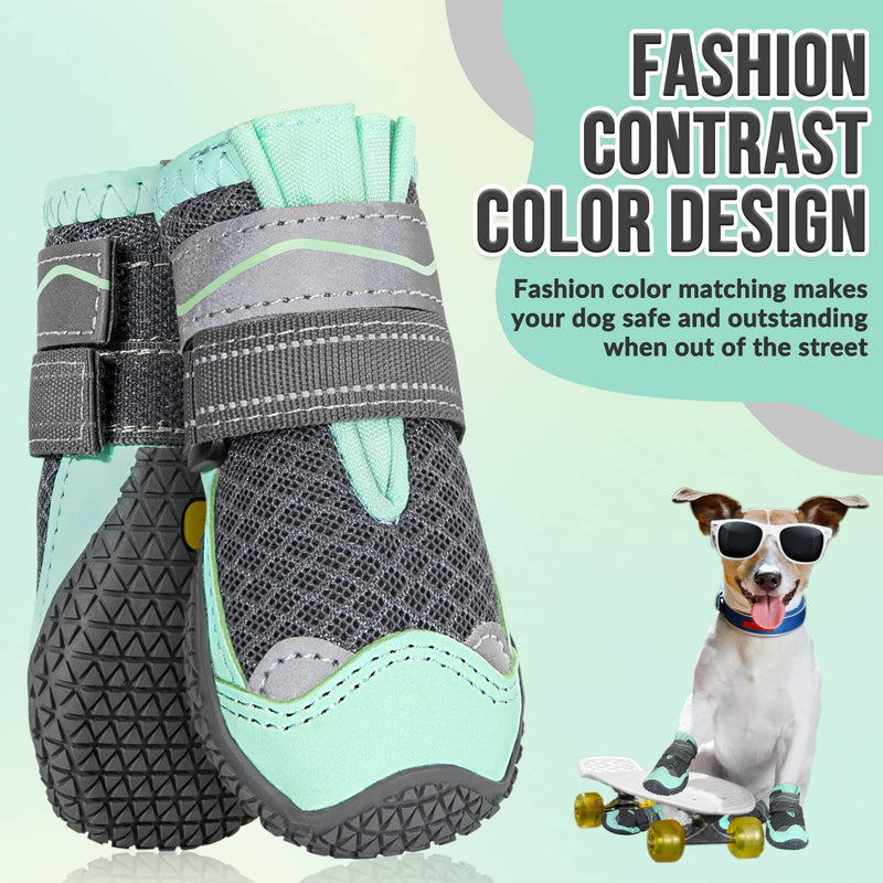 SlowTon Dog Shoes for Large Small Medium Dogs - Breathable Dog Boots for Summer Hot Pavement, Paw Protector for Outdoor Walking Winter Snow, Anti-Slip Rubber Dog Booties for Hardwood Floor (Green, 6) A-Green #6 (Width 2.6 inch) for 52-68 lbs - PawsPlanet Australia